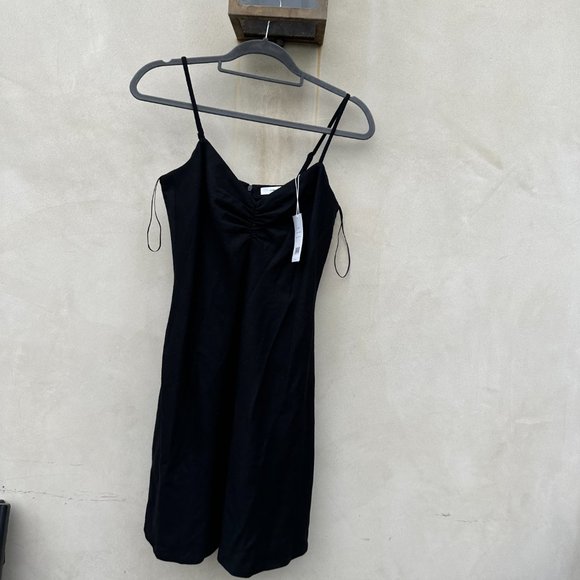 Vince Ruched Camisole Mini Dress Black Wool Blend A-line Skirt Small - Picture 6 of 10